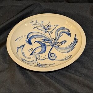 Vintage Hand Thrown Art Pottery Shallow Bowl Dish Handmade Signed Keys Fruit